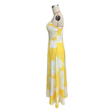 MQTIME  -  Print Sleeveless Casual Women Dress Sexy V Neck Straps Summer Beach Dresses Backless A-line Floor-Length Draped Robe