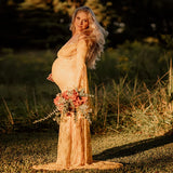  MQTIME  -  Maternity Off Shoulder Lace Maxi Dress Bell Sleeves Pregnant Long Gown Dresses For Photoshoot Baby Shower