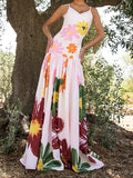 MQTIME  -  Women s Boho Floral Print Spaghetti Strap Maxi Dress Sleeveless Flowy Hem Summer Beach Cami Dress with Pockets