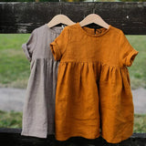 MQTIME  -  New Fashion Girls 100% Cotton Dress Solid Color Children's Casual Short-Sleeve Pleated Dresses WT016