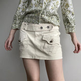 MQTIME  -  Safari Style Low Waist Belt Decor Mini Skirts Women Grunge Streetwear E-girl Fashion Pockets Bodycon Skirt Y2K Bottoms
