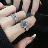 Mqtime Kpop 90s Grunge Aesthetic Irregular Liquid Metal Heart Moonstone Open Ring For Women Luxury Vintage Jewelry EMO Y2K Accessories
