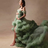 MQTIME  -  Pearl Tulle Maternity Dress for Photoshoot Long Puffy Sleeve Off Shoulder Babyshower Bridal Pregnancy Gowns