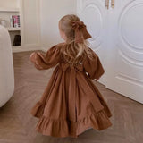  MQTIME  -  New Autumn Children Clothes 2-6 Yrs Baby Girl Party Dress Long Sleeved Cotton Solid Color Kids Princess Dresses