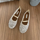 MQTIME  -  Autumn New Round Head Sequins Breathable Mesh Women's Shoes Soft Sole Casual Shallow Mouth Single Flat Shoes Ballet