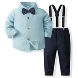 MQTIME  -  4Piece Spring Toddler Clothes Boy Fashion Gentleman Suit Long Sleeve Cotton Baby Tops+Pants+Straps+Tie Kids Clothing Set BC1850