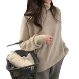 MQTIME  -  Lazy Style High Neck Solid Color Cardigan for Women To Wear in Autumn and Winter, Korean Simple Soft Innerwear for Women