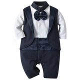 MQTIME  -  Spring Fall Outfits Baby Boy Clothes Fashion Gentleman Tie Long Sleeve Cotton Jumpsuits Newborn Romper Toddler Costume BC2481