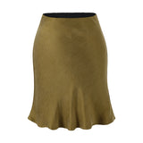 MQTIME  -  5 Colors Summer Elastic High Waist Bright Satin Skirt Women Feels Smooth A-line Short Skirts Femme Bottom Army Green Black Brown