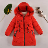 MQTIME   -30℃ Winter Padded Warm Jackets Girls Thick Plus Velvet Long Style Coats Teen Kids Heavy Cold-proof Hooded Windbreaker Snowsuit