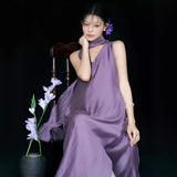 MQTIME  -   Elegant Maternity Photo Shoot Dress – Stylish Purple V-Neck Sleeveless Dress for Pregnant Women Studio Photography Clothing