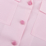MQTIME  -  Striped Commuter French Shirt Women's Spring and Autumn New Printed Lapel Flared Sleeve Loose Pocket Shirt