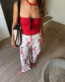 MQTIME  -  Cartoon Cray Printing Long Pants Set For Women 2024 Summer Short Sleeve Shirt High Waist Wide Leg Pant 2 Piece Sets Lady Outfits