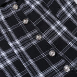 MQTIME  -  Gothic Dark Style Plaid Turn Down Collar Short Sleeve Single Breasted Vintage Ropa Mujer