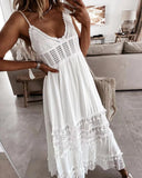 MQTIME  -  Lace Maxi Dress Strapless Hollow Out Embroidery White Dress Mujer Open Back Summer Vacation Dress A-line Lace Robes
