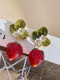 Mqtime 2pcs Lovely Fruit Strawberry Women's Earrings Romantic Valentine's Day Gift