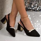 MQTIME  -  Luxury Pearl Chain Suede Slingback Pumps Women Summer Elegant Pointed Toe High Heel Pumps Plus Size Women Party Dress Shoes