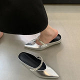 MQTIME  -  Fashion Mules Pointed Toe Slippers Women 2024 Autumn Rhinestone Flats Heels Shoes Female Elegant Outdoor Comfort Moccasin Pumps