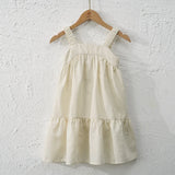 MQTIME  -  Girls Cotton And Linen Sleeveless Straps Dress Summer New Ruffled Hem Casual Vacation Backless Linen Dresses