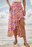 MQTIME  -  Summer Lace Up Slit Asymmetrical Ruffle Floral Skirt for Women Daily Clothing New Style Beach Female Casual Vacation Skirts