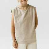 MQTIME  -  Girl's Linen T-Shirt Loose And Breathable Cool Sleeveless Summer Tank Top Unisex Basic Cotton Linen Tops For Boys And Girls