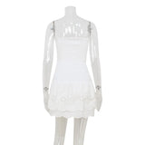  MQTIME  -  Women Summer Strapless Slim Fit Casual Mini Short Dresses Embroidery Hollow Out Ruffles Hem Cute Streetwear Dress