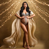 MQTIME  -  Maternity Photography Sexy Goddess V Neck Rhinestones Pearls Luxurious Stretch Jumpsuits Dress For Photo Shoot Props