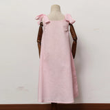 MQTIME  -  Girls Linen Adjustable Ribbon Dress Summer New Children's Casual Loose Cotton And Linen Lovely Pink Dresses With Pockets TZ273