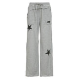 MQTIME  -  Street style printed loose casual pants with spicy girl segmentation design, drawstring elastic waistband slimming sweatpants