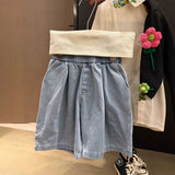 MQTIME  -  Boys' Suit Spring and Summer New Children's Clothes Boys' Baby Sunflower Tie Shirt Jeans Five Minute Pants Two Sets