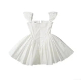 MQTIME  -  New Square Collar Cuffed Dress with Waist cinching and slimming A-line Short Skirt