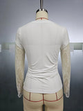 MQTIME  -  Fashion White Lace Patchwork Tops Women O-Neck Fake Two-Piece Long Sleeves Casual Daily Date Commute T-shirts Spring