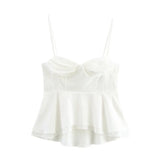  MQTIME  -  White Smocked Strappy Camisole Women's Sexy Sleeveless Ruffle Slim Bra Vest Solid Color Streetwear Y2k Women's Tops Camisole