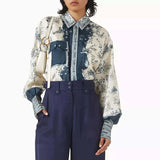 MQTIME  -  Vintage Pattern Printed Commuting Blouse 2025 Women Fashion Lapel Long Sleeve Loose Shirt Elegant Button Hight Street Top Blusa