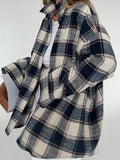 MQTIME  -  2024 Women Spring Winter Oversized Plaid Shirt Thick Vintage Long Sleeve Loose Fit Blouse For Woman