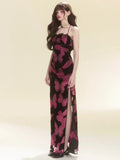 MQTIME  -  Vintage Butterflies Print Dresses for Women Spaghetti Strap Evening Dresses Summer Sexy Irregular Black Long Dress Ins