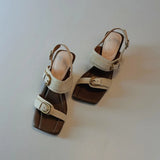MQTIME  -  Women's Shoes Vacation Style Square Toe Sandals High Heels for Women Summer Women Dress Shoes Fashion Slippers