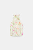  MQTIME  -  Women White Floral Print Halter Tank Top Casual Tie Back Asymmetrical Hem Sleeveless Loose Blouse Y2k Summer Daily Holiday Shirt