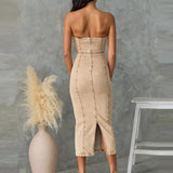 MQTIME  -  Fashion Stitching Spring Girls Banquet Long Dress Sexy One Shoulder Tube Tops Dresses Ladies Elegant Wrap Hips Denim Dresses