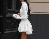 MQTIME  -  Retro White Long Sleeved Dress for Women in Autumn 2025 Fashion, Paired with A-line Flower Bud Skirt for Women's Wear