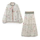 MQTIME  -  Beach Style Dress Sets Summer New Flower Embroidery Two Pieces Outfits Mujer Cotton Blend Vacation Boho Suits