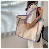 MQTIME  -  Casual Large Capaci Canvas oulder Bag Handbag Artistic Tote Bag Trendy New Ins Big Bag Soft Foldable Magnetic Bule