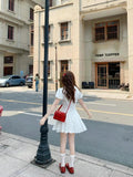 MQTIME  -  Mini Dresses Women Summer 2025 Fashion New Sweet Turn Down Collar Patchwork Pleated Dress Female Casual Party Elegant