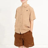 MQTIME  -  Boys And Girls Ramie Cotton Lapel Collar Short Sleeved Shirt Summer New Comfortable Cute Embroidered Children's Shirts