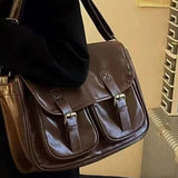  MQTIME  -  Vintage Autumn Brown PU Leather Crossbody Bag Shoulder Bag Large Capacity Messenger Bags Commuter Tote Bag Women's Bags