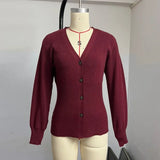 MQTIME  -  Autumn Knit Women's Cardigan Elegant Single Breasted Long Sleeve V-neck Female Sweater Comfortable Lady Thin Knitwear