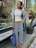MQTIME  -  New women's clothing, simple blue striped knitted casual pants, women's loose sports beach straight-leg trousers