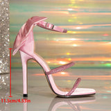 MQTIME  -  Fashion Rhinestones Satin Bowknot Women Gladiator Sandals Sexy Narrow Band Stiletto High heels Summer Party Prom Shoes Sandalias