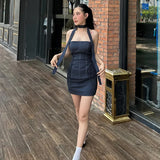 MQTIME  - 2024 New Fashion Street Denim Outfits Women Trendy Slash Neck Strapless Sheath Dress Summer Sexy 2 Piece Sets Femme 2 Pièces