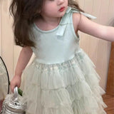 MQTIME  -  Fashion Baby Girl Princess Bow Tutu Layered Dress Sleeveless Infant Toddler Child Tulle Vestido Party Birthday Baby Clothes 1-7Y